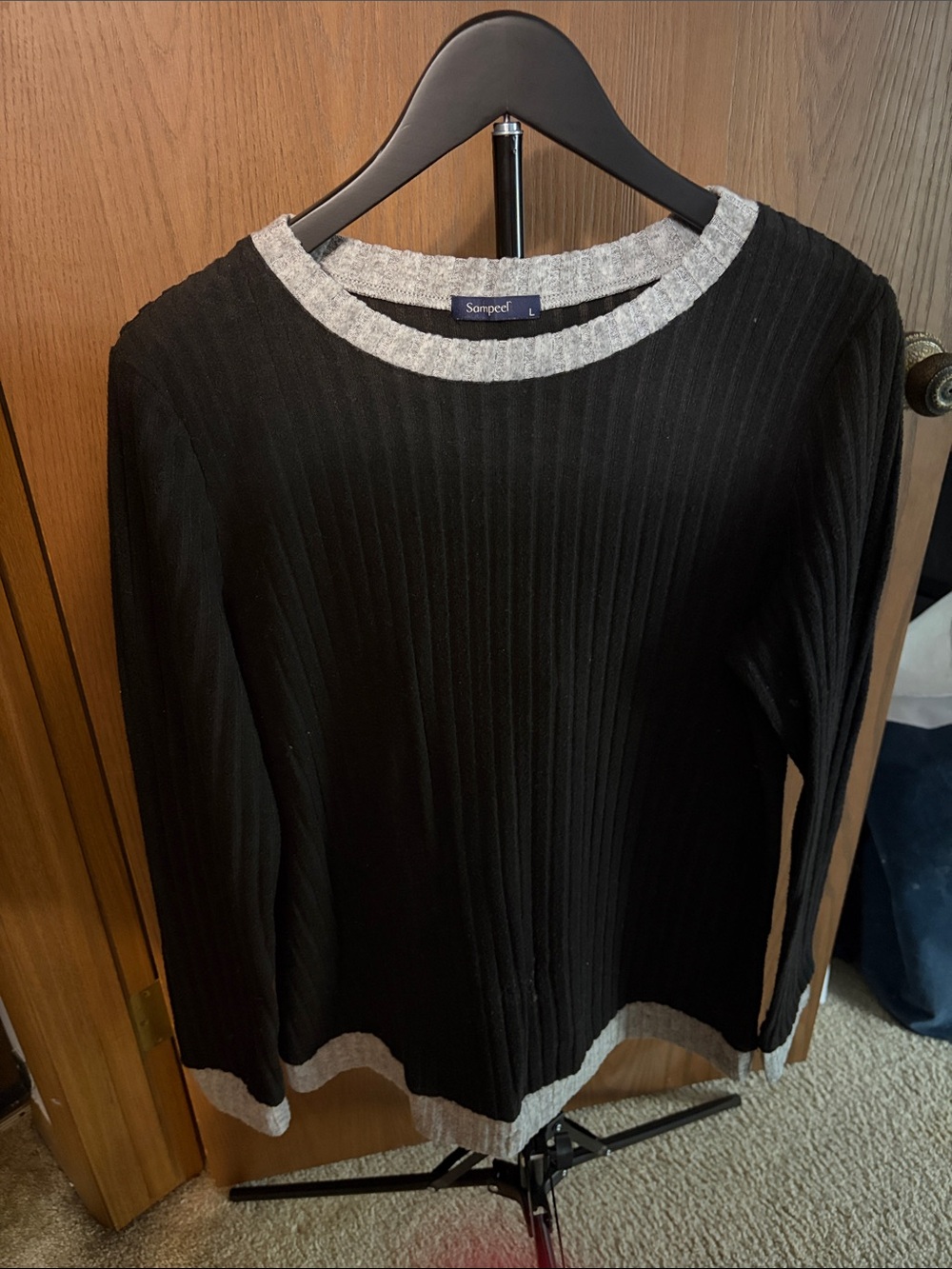 Sompcel Black Crewneck Sweater with Heather Gray Trim